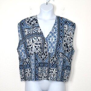 Old Navy Floral Crop Top Sz XXL Smocked Waist Back Tie Boho Peasant Coastal Blue